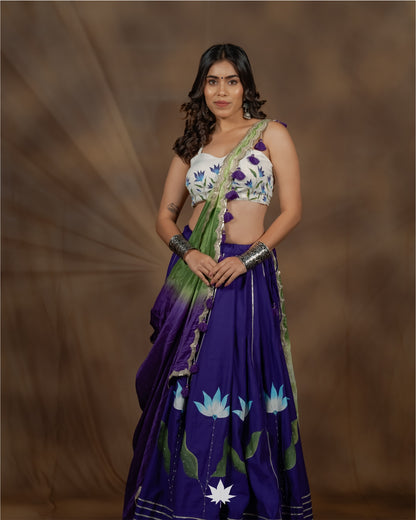 Avani White & Purple Hand-Painted Floral Chaniya Choli