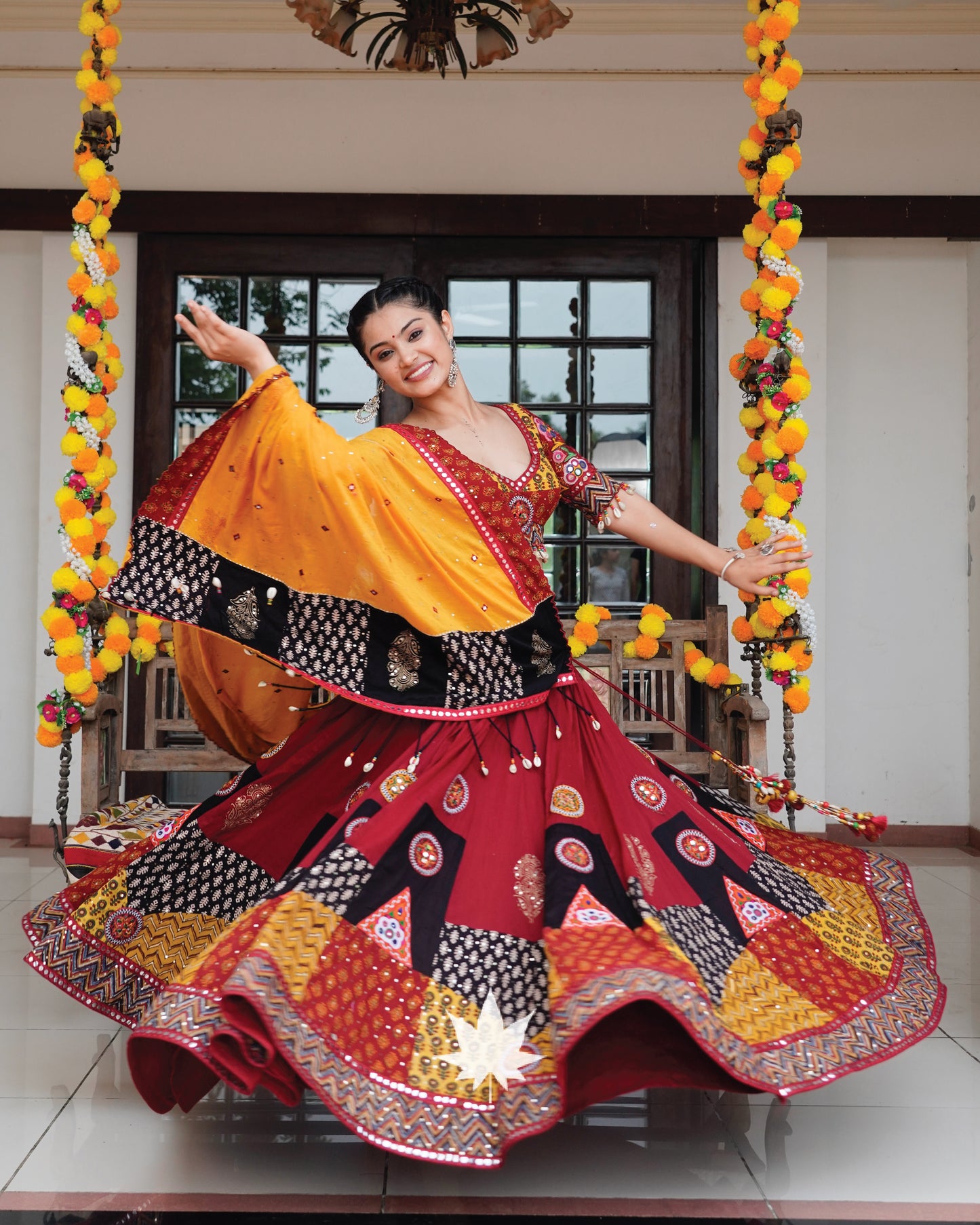 Maroon And Yellow Patchwork Gamthi Chaniya Choli Set