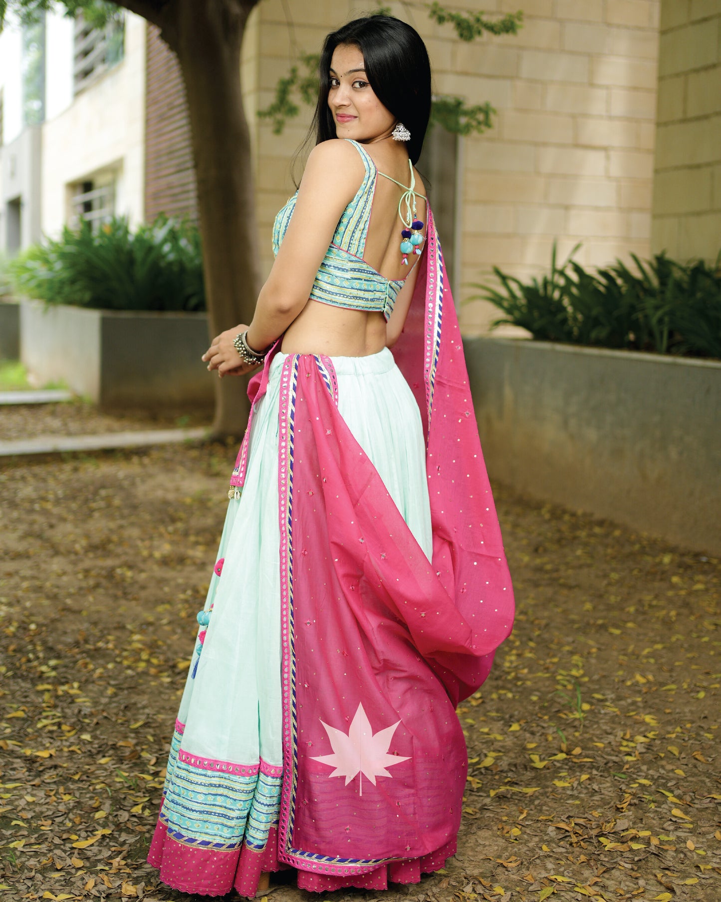 Pastel Green And Pink Gamthi Chaniya Choli Set