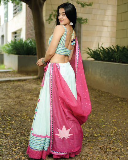 Pastel Green And Pink Gamthi Chaniya Choli Set