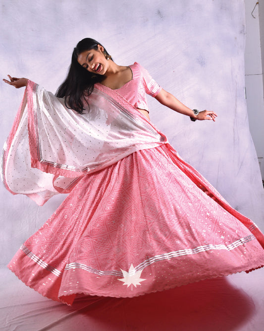 Pastel Pink Bandhani Chaniya Choli Set