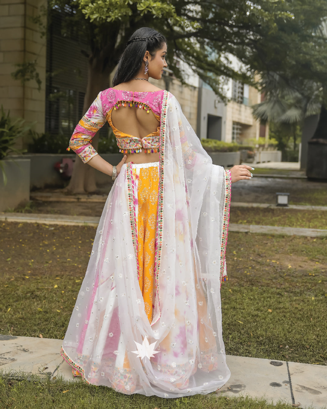 Unique asymmetric tie dye chaniya choli set