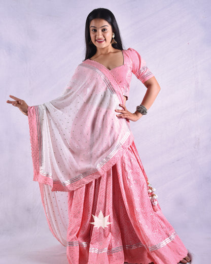 Pastel Pink Bandhani Chaniya Choli Set