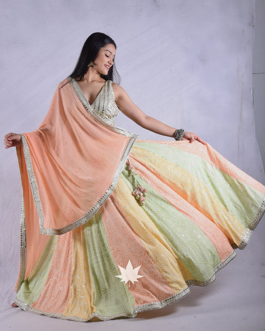 Multicolor Pastel Bandhani Chaniya Choli Set