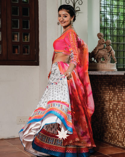 White Patchwork Gamthi Chaniya Choli Set