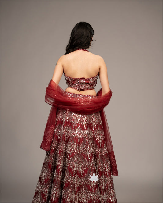 Maroon Majesty – Embellished Chaniya Choli Set.