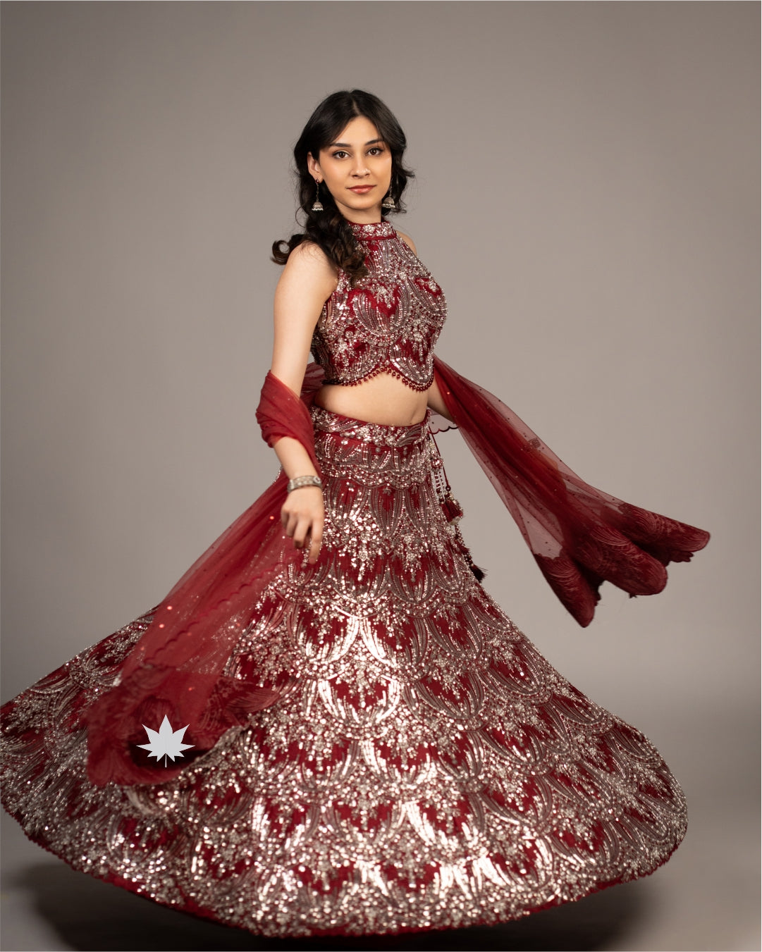 Maroon Majesty – Embellished Chaniya Choli Set.