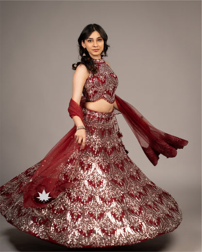 Maroon Majesty – Embellished Chaniya Choli Set.