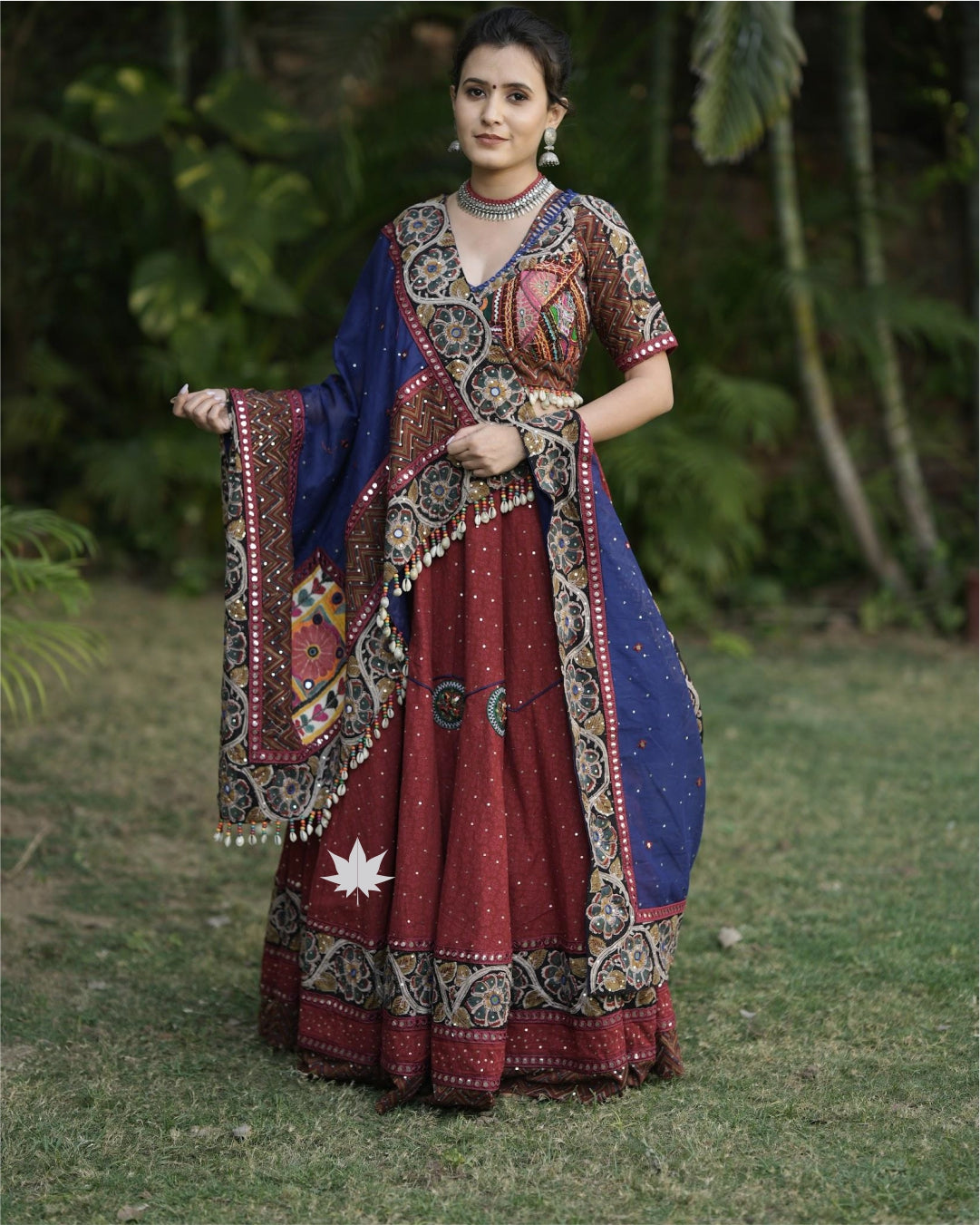 Blue And Maroon Chaniya Choli Set With Gamthi Work