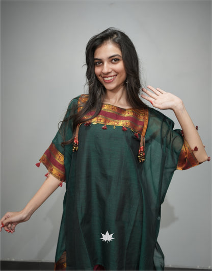 Green And Maroon Kaftan Set