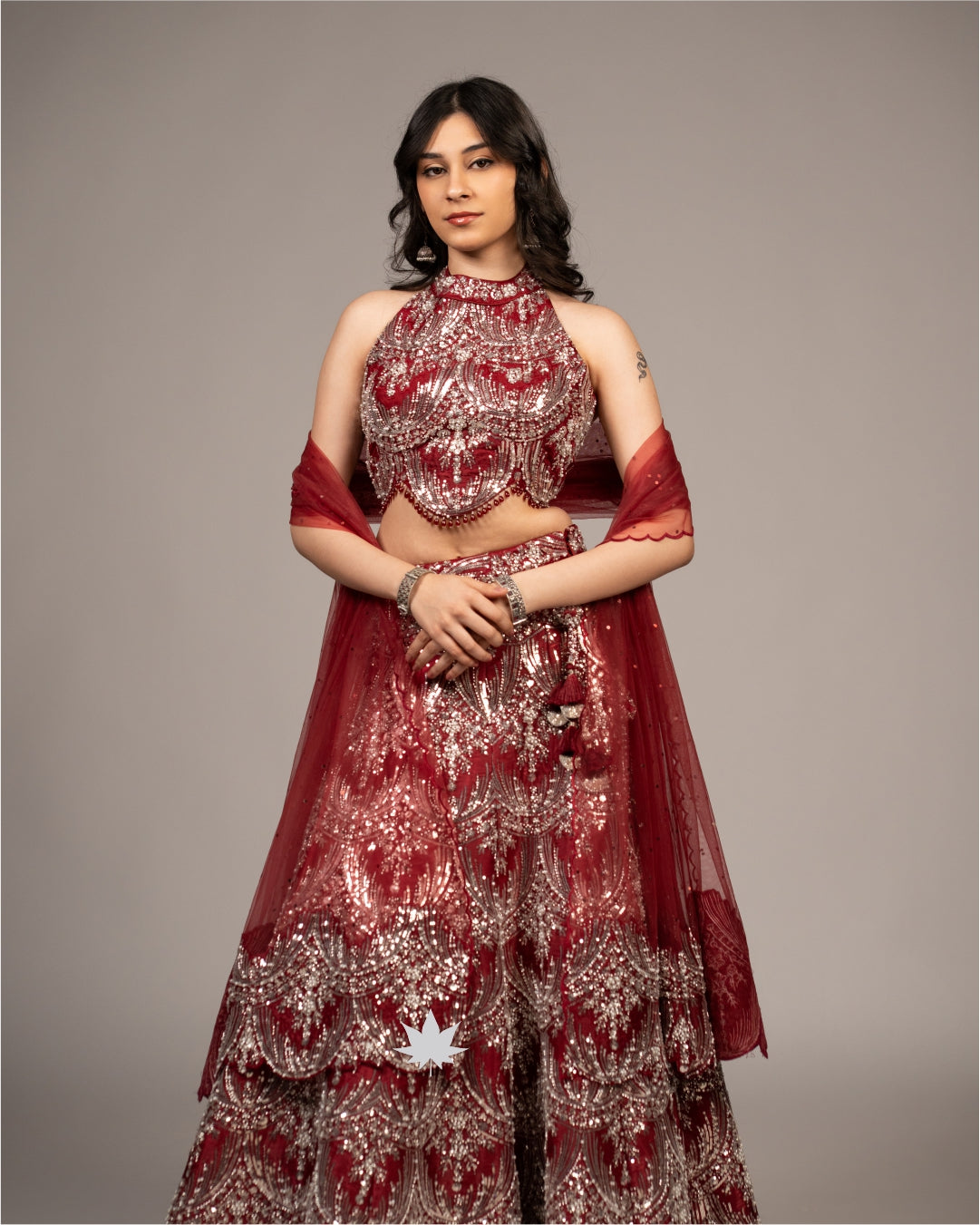 Maroon Majesty – Embellished Chaniya Choli Set.