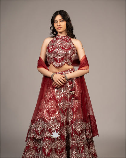 Maroon Majesty – Embellished Chaniya Choli Set.