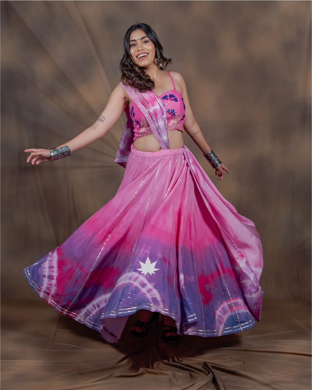 Pink and Purple Chaniya Choli with Hand-Painted Flowers