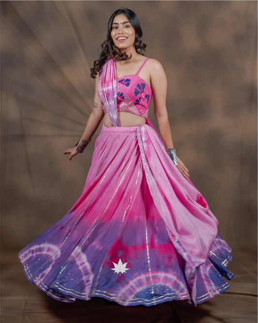 Pink and Purple Chaniya Choli with Hand-Painted Flowers
