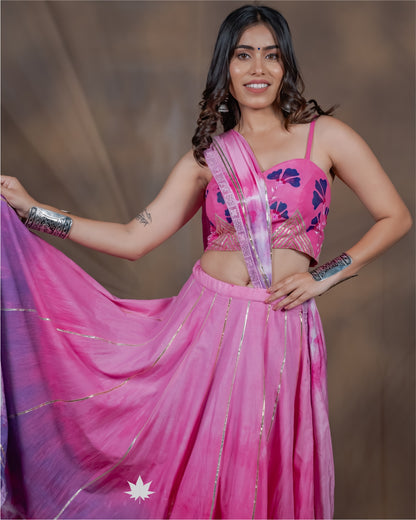 Pink and Purple Chaniya Choli with Hand-Painted Flowers