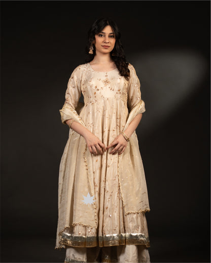 Golden Noor- Tissue Anarkali Set