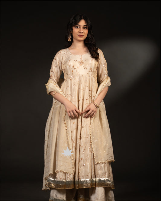 Golden Noor- Tissue Anarkali Set
