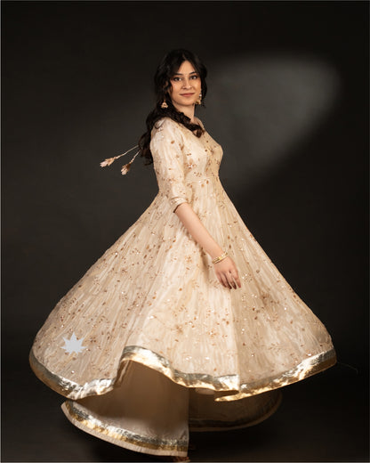 Golden Noor- Tissue Anarkali Set