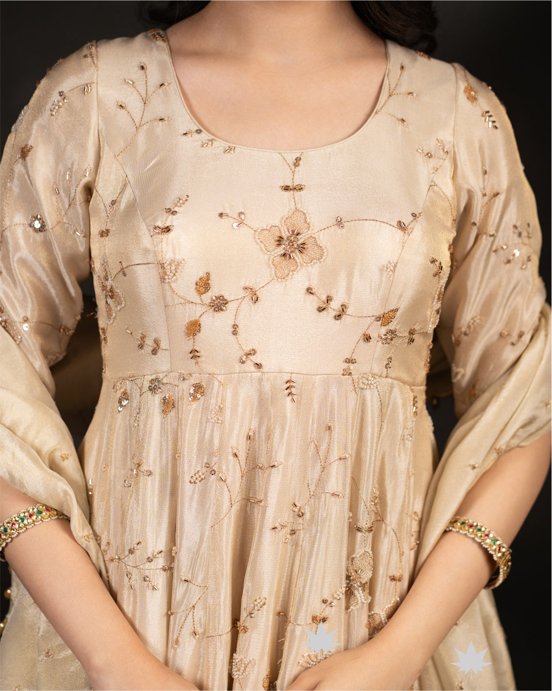 Golden Noor- Tissue Anarkali Set