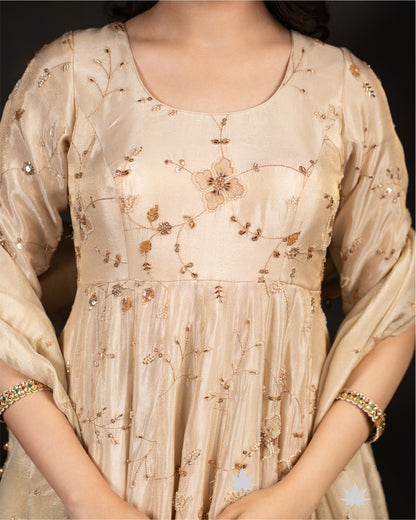 Golden Noor- Tissue Anarkali Set