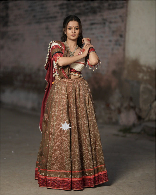 Coffe And Navy Blue Navratri Chaniya Choli Set