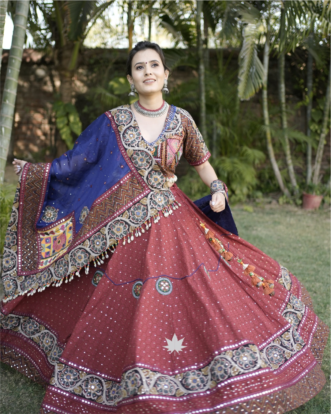 Blue And Maroon Chaniya Choli Set With Gamthi Work
