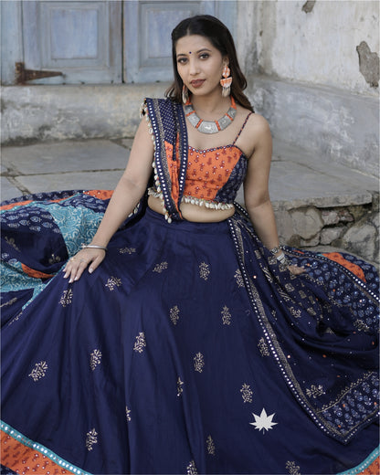 Navy Blue Cotton Chaniya Choli Set