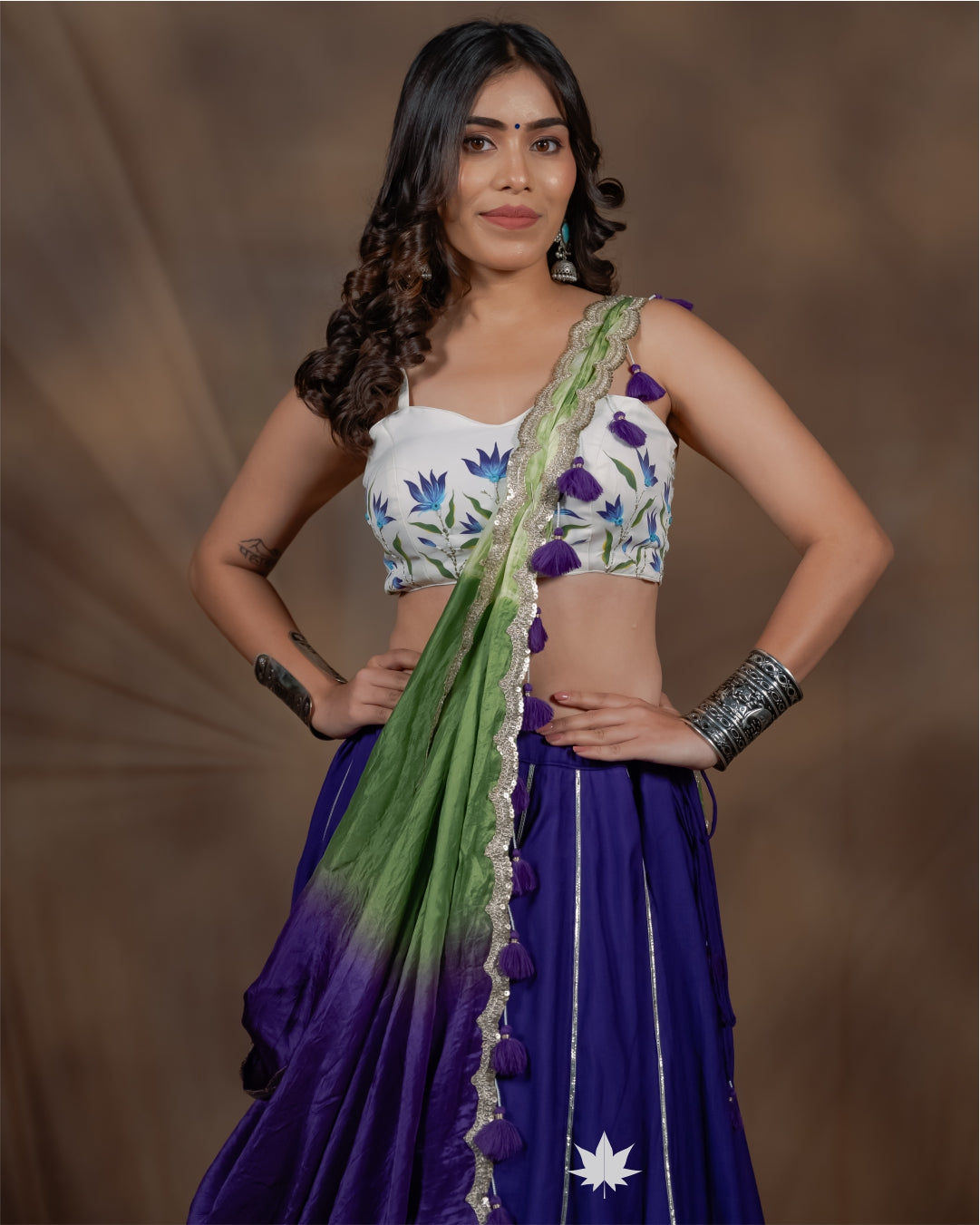 Avani White & Purple Hand-Painted Floral Chaniya Choli