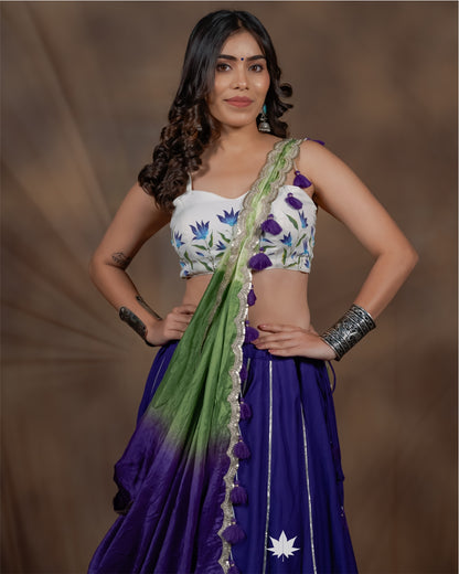 Avani White & Purple Hand-Painted Floral Chaniya Choli