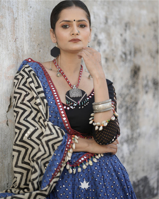 Blue And Black Cotton Chaniya Choli Set