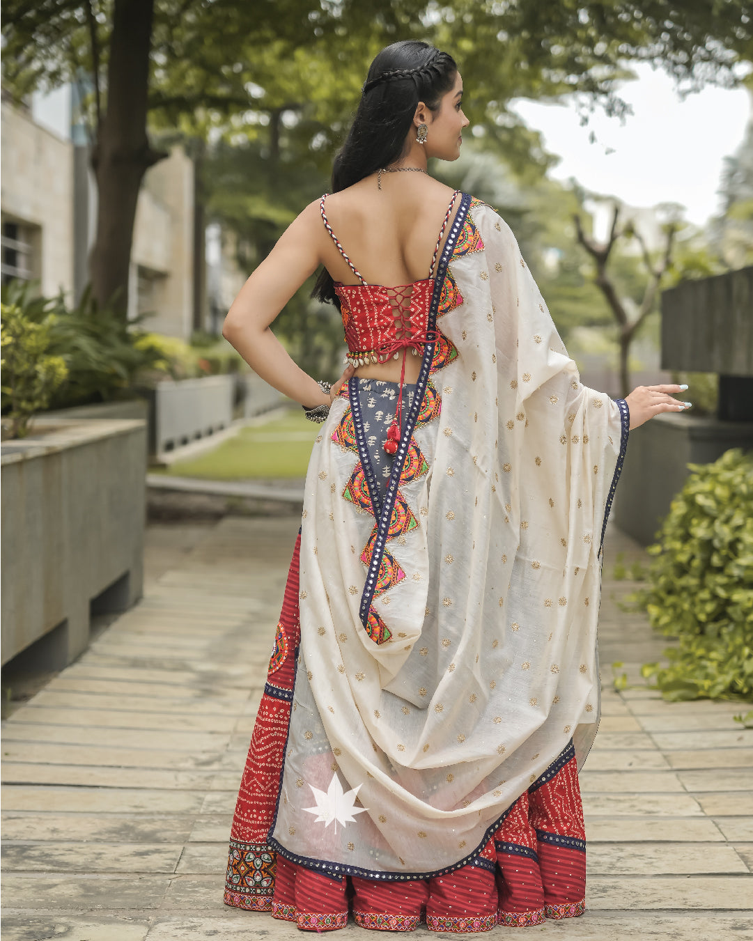 Grey and Red patchwork chaniya choli set