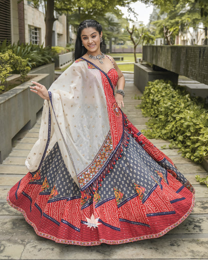 Grey and Red patchwork chaniya choli set