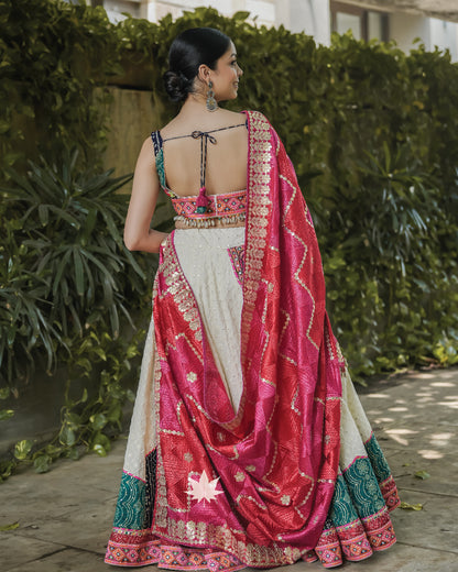 Grey and Red patchwork chaniya choli set