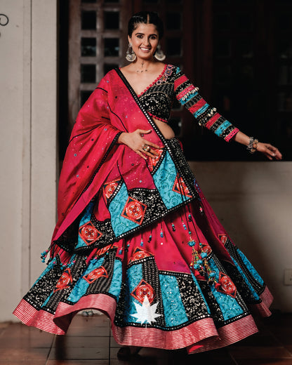 Multicolor Patchwork Gamthi Chaniya Choli Set