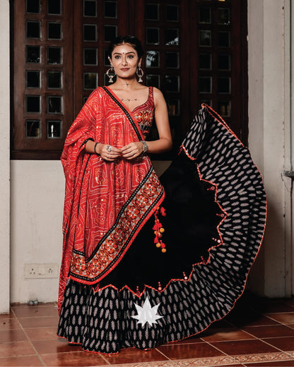 Red And Black Patchwork Chaniya Choli Set