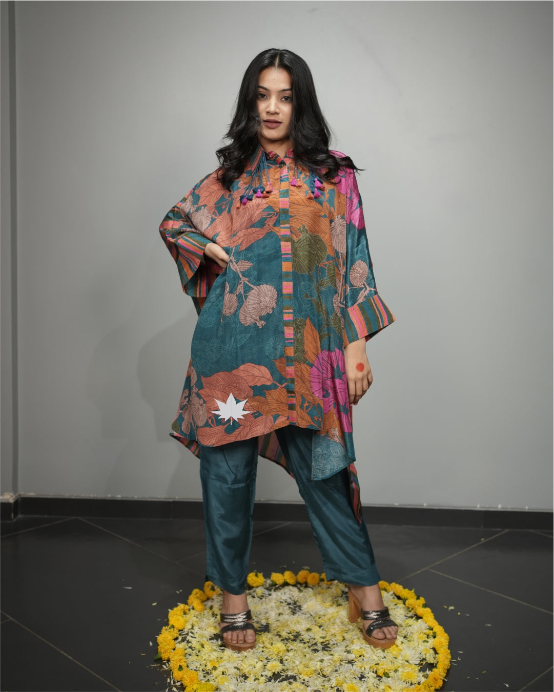 Floral Printed Blue Boho Kaftan Set