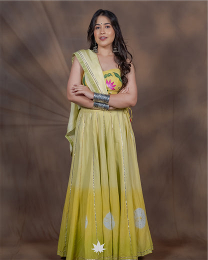 Yellow Chaniya Choli with Hand-Painted Flowers