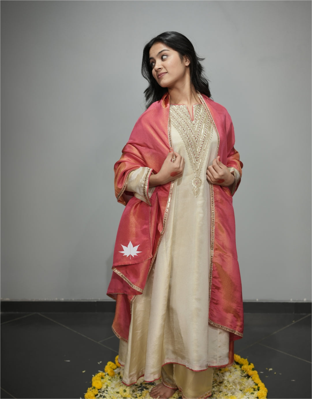 Ivory An Peach Handwork Kurta Set