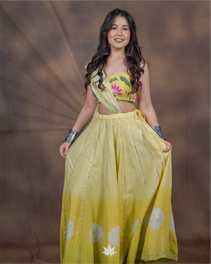 Yellow Chaniya Choli with Hand-Painted Flowers