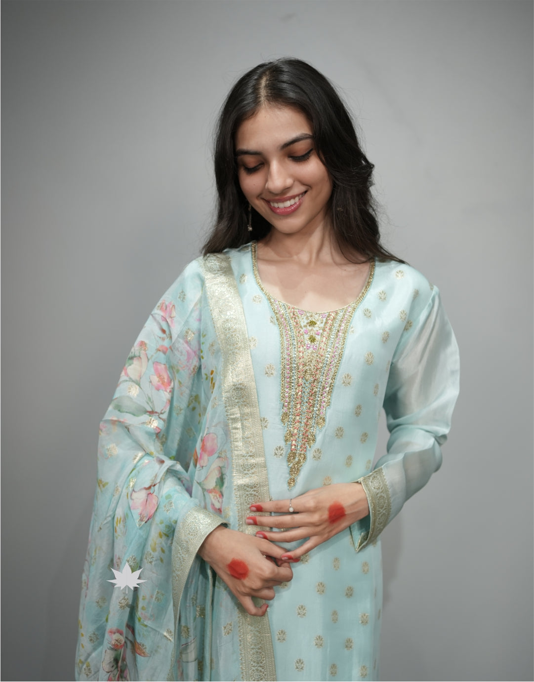 Pastel Blue Banarasi Kurta Set