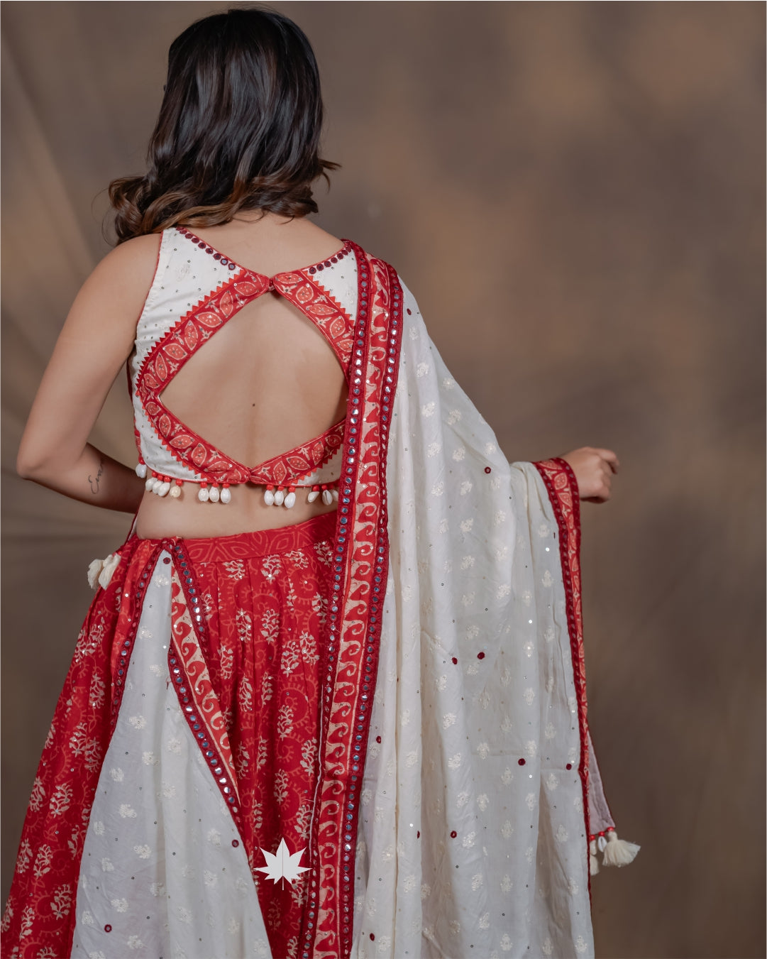 Maroon and White Chaniya Choli with Patchwork