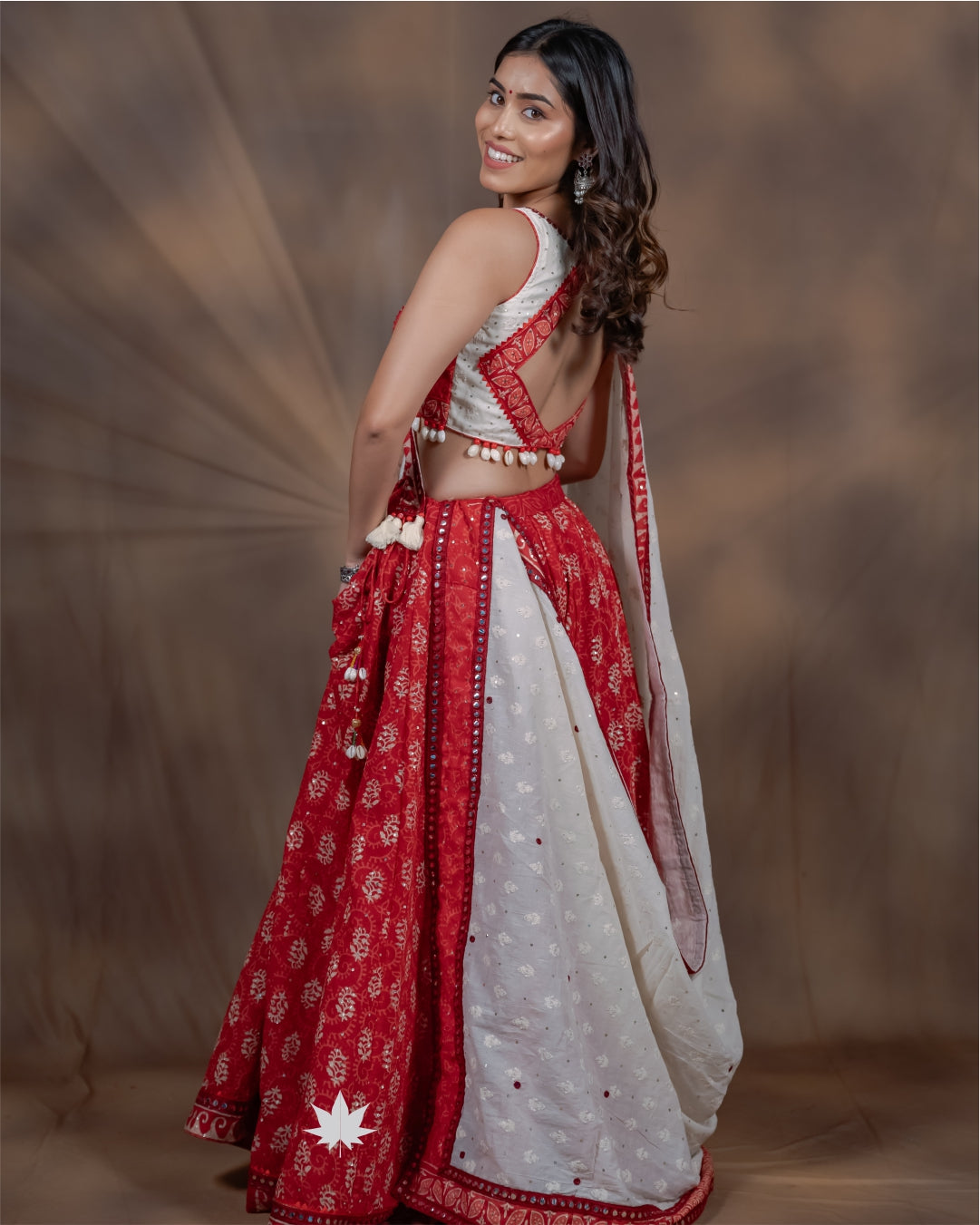 Maroon and White Chaniya Choli with Patchwork