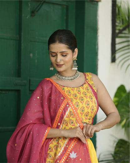 Yellow And Pink Chaniya Choli Set
