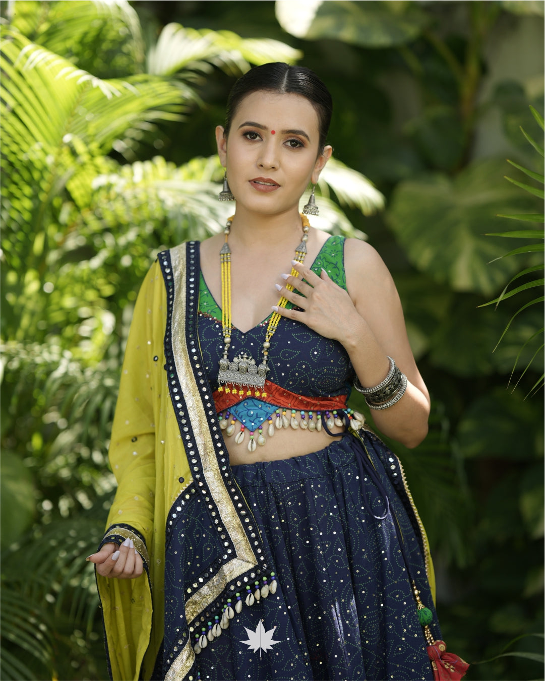Blue Cotton Chaniya Choli Set With Yellow Dupatta
