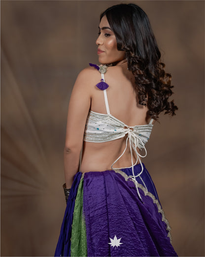 Avani White & Purple Hand-Painted Floral Chaniya Choli