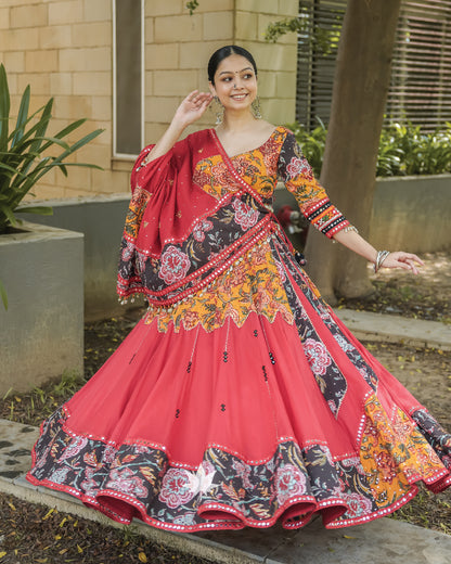 Red floral chaniya choli set