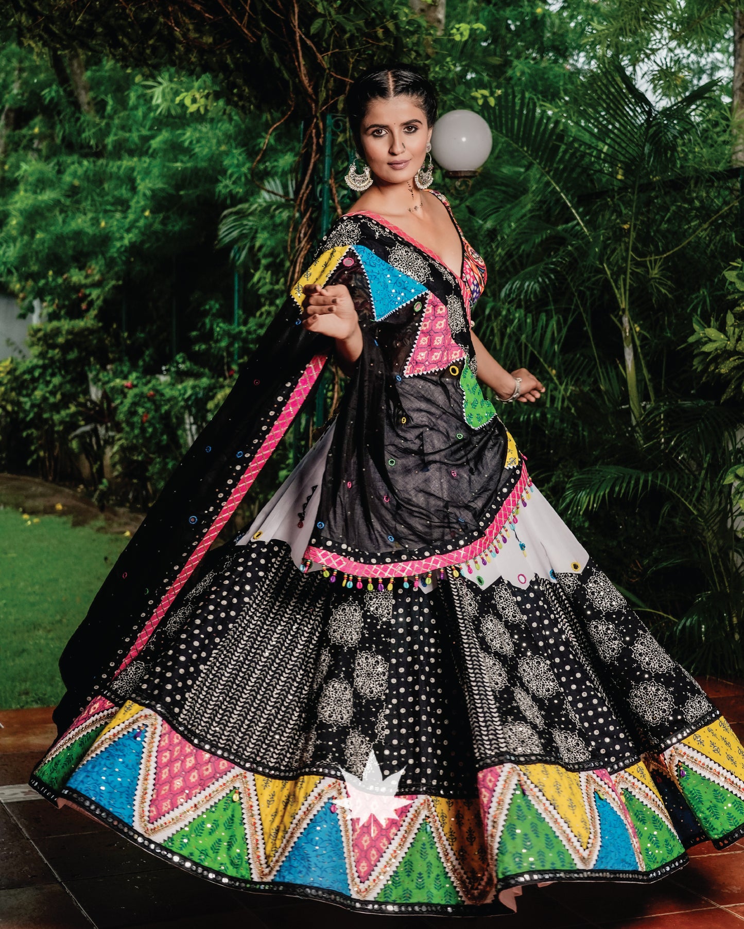 Multicolor Patchwork Black And White Chaniya Choli Set