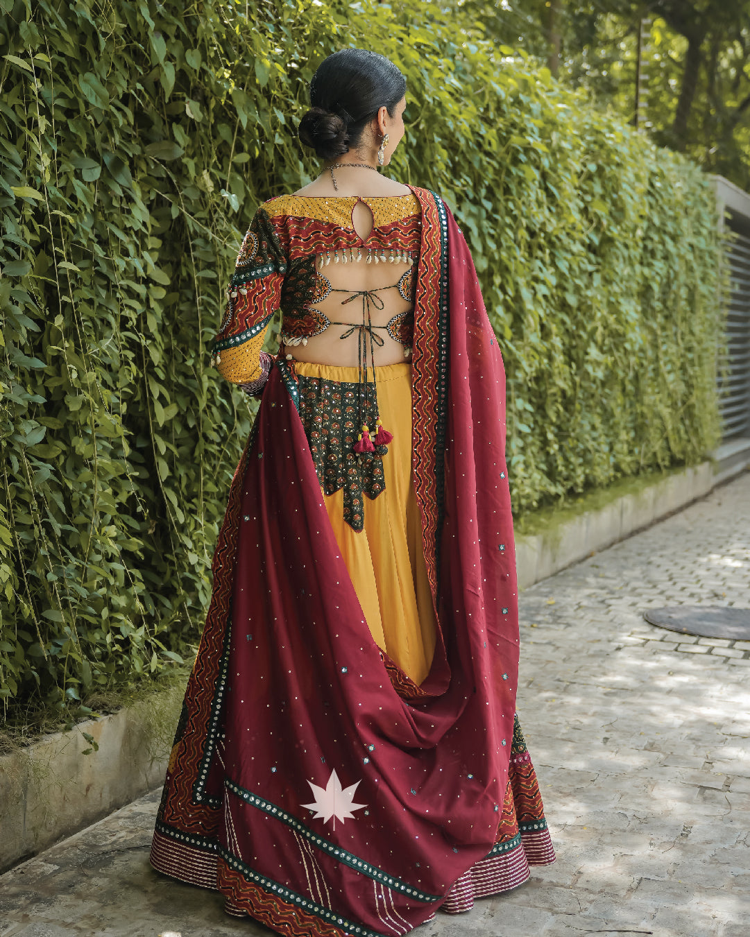 Mustard and maroon Gamthi chaniya choli set