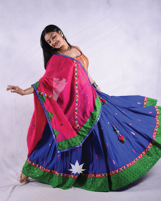 Blue Chaniya With Multi Color Bloue Set