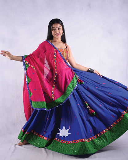 Blue Chaniya With Multi Color Bloue Set